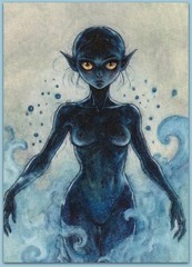 ACEO watercolor painting – elemental sexy girl woman surreal