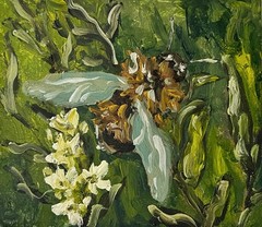 Bumblebee Painting Original Artwork Framed Canvas Impressionist Greenery Nature