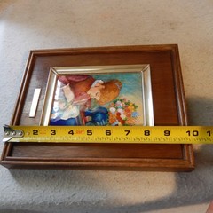 Vintage RENOIR Enamel Copper Young Woman Sewing Painting Matted Silver Frame Art