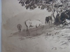 REGIS GIGNOUX NY Artist Painting INDIAN FALL Horses ca 1855 HUDSON RIVER SCHOOL