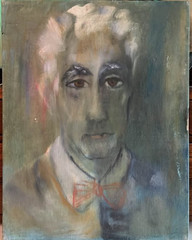American (Mid-20th Century) Expressionist MCM Midcentury Oil on Board Portrait