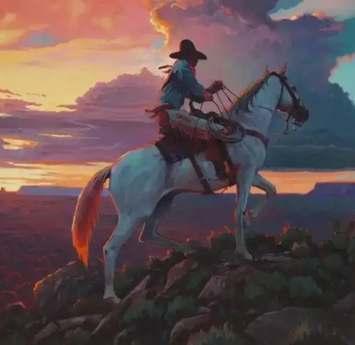 Handpainted High Quality Art Oil Painting „Cowboy“ landscape Wall Home Decor