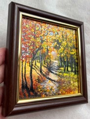 Autumn ORIGINAL ACRYLIC PAINTUNG Landscape Forest Framed Small Wall Art 4 x 4 in