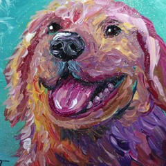 Colorful Golden Retriever Dog Original Acrylic Painting Pet Portrait Decor 6×6
