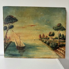 Traditional Harbor Scene Oil Painting „Sailing Boat“ Refined Art