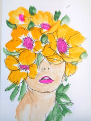 ACEO Surrealism Woman In Art – WOMAN FLOWERS Painting ART