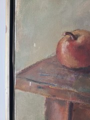 Vintage 1960’s Moody Still Life Oil Painting Apples & Pears on a Farmhouse Table