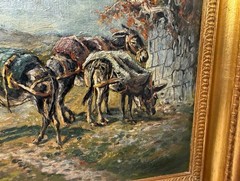 Vintage original Wolfang Pogzeba donkey mountain oil painting on board landscape
