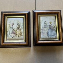2 Hand Painted Silk C.P Productions Ireland Small Picture & Wood Frame