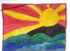 Here Comes Sun Contemporary Expressionist 11×14 Paper Original Watercolor Ink