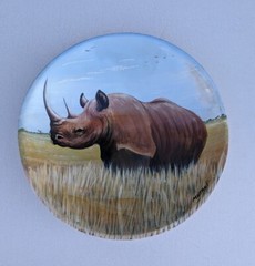 Rhinoceros Console Bowl? 12″ Plate Hand Painted Signed Mutahi Jungle Decor