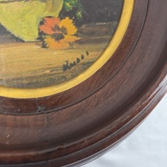 Vtg Original Oil Painting Floral Still Life Oval Deep Wood Frame 12×14 Moody