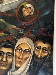 Antique Holocaust Painting WPA Museum Sylvia Ludins WW2 Large Concentration Camp