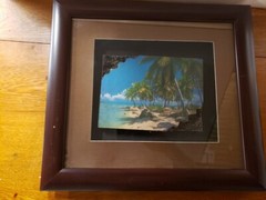 Vintage 3D Wood Framed Art Tropical Island Paradise Palm Trees