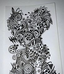 Original Ink Drawing Signed By Artist. Black & White, Modern Doodle Art. 9×5.5 “
