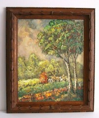 Thick Impasto Landscape Painting, Artist Signed, Heavy Carved Wood Frame