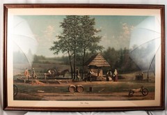 Grandpa 1899’s Amish Apple Cider Scene Antique Litho Painting 46.5″W x 30.5″L