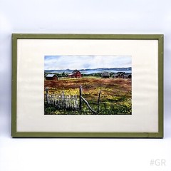 Watercolor Nesseby at Varangerfjorden signed 1990 F. Hässler with picture frame
