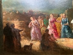 19th Century – French Oil Painting – People in Ruins Comedia Del Arte Pierrot