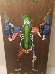 Hand Made Painted Rick And Morty Pickle Rick Acrylic Painting on Wood Board