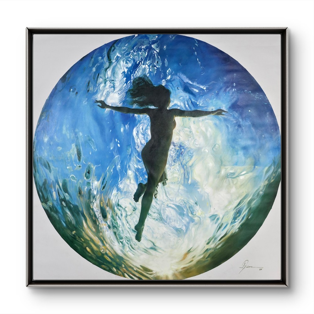 Realistic painting. Original „Suspension of the Soul“. Oil on canvas. 55×55 in