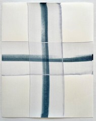 SET OF 3 MINIMALIST ABSTRACT MODERN ACRYLIC PAINTINGS WHITE AND BLUE