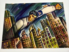 Antique Painting WW2 War Russia America WPA Sylvia Ludins Jewish Holocaust NYC
