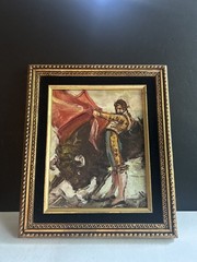 VINTAGE MATADOR FIGHTING BULL OIL PAINTING