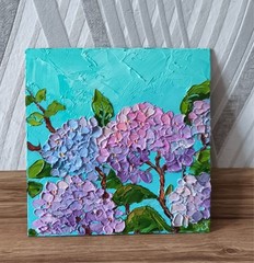 Hydrangea Oil Painting Original Art Impasto Flower Still Life 8x8in Signed