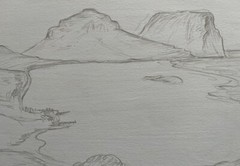 JOHN TAYLOR AUSTRALIAN PENCIL „THE LAGOON FROM MT ELIZA LORD HOWE ISLAND“ 1970