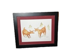 Watercolor Reindeer Framed Signed Erik Christenson Excel Used Cond. 11.5”L 9.5”W