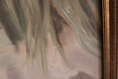 ORIG VINTAGE OIL PAINTING PORTRAIT BEAUTIFUL BLOND WOMAN GIRL FRAMED FOLK ART