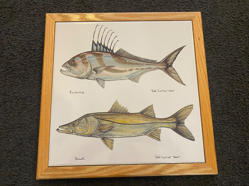 Jeff Currier 2005 Ceramic Tile Framed Roosterfish Snook Art Fly Fishing RARE