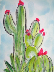 ATC ACEO Desert SUCCULENT CACTUS PLANT Painting Art