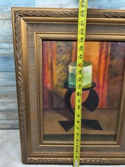Acrylic PAINTING STILL LIFE Of Candle On Stand FRAMED Signed 12×16