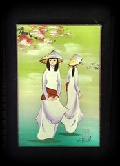 Mid Century Asian Oriental Watercolor Rice Paper Signed 12.5″x 8.5″
