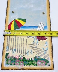 Hand Painted Beach Scene on Slate Wall Art Oil Painting Coastal Nautical 13.5×8″