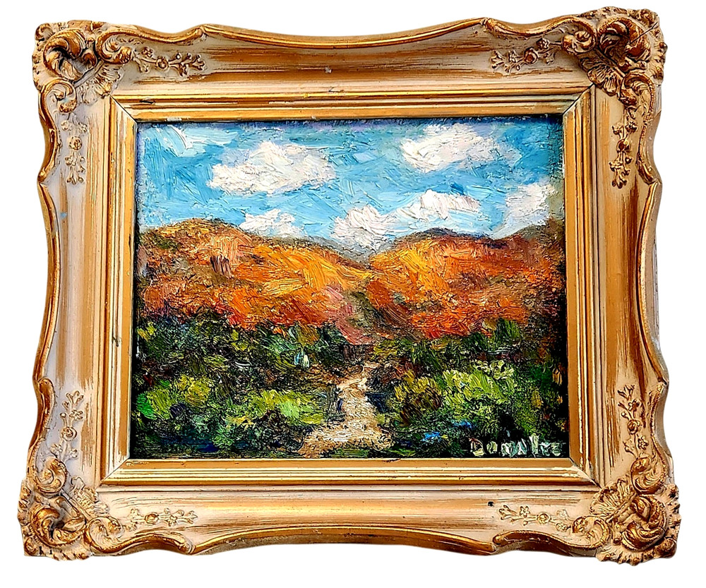 Oil Painting Landscape Red Mountains Bosque Trees Impasto Frame – Donalee