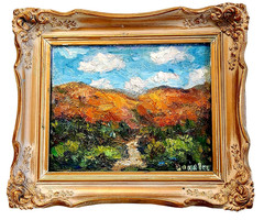Oil Painting Landscape Red Mountains Bosque Trees Impasto Frame – Donalee