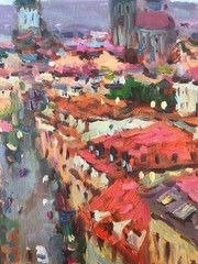 Oil painting Old city Ukrainian painter canvas Unframed original Decor landscape