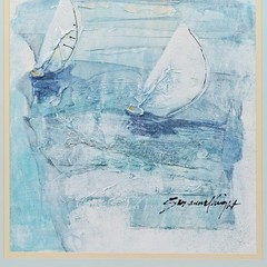 SUZANNE KNIGHT Original Vintage Signed Sail Boat Seascape Illustration Painting
