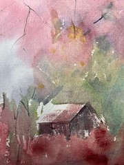 Spring in Village–Charlotte Hoffman–Medium Size Watercolor–Mid 20th NY Artist