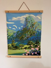 Caribbean Mountain with Acrylic Paint – 16″ x 20″ – Wood & leather