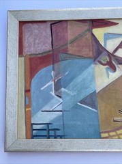 ANTIQUE CIRCUS PAINTING ABSTRACT CUBIST CUBISM MODERNISM MID CENTURY PERFORMERS