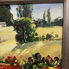 Oil Painting Landscape Red Yellow Poppies Field Gilded Ornate Wood Frame Signed