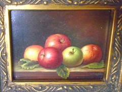 Original Miniature Acrylic Art Apple Still Life Painting, Framed