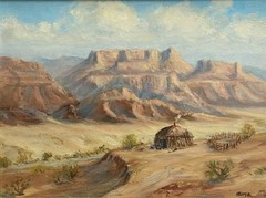Warren Hume VTG Navajo Hogan Arizona Desert River Landscape Plein Air Painting