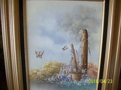 Butterflies In A Field Of Wild Flowers Painting Oil On Canvas Signed Framed