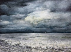 Stormy Sea Watercolor Painting Original Ocean Waves Art Sky Seascape Artwork