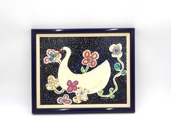 Framed Acrylic Painting Abstract Goose/Swan With Flowers Signed